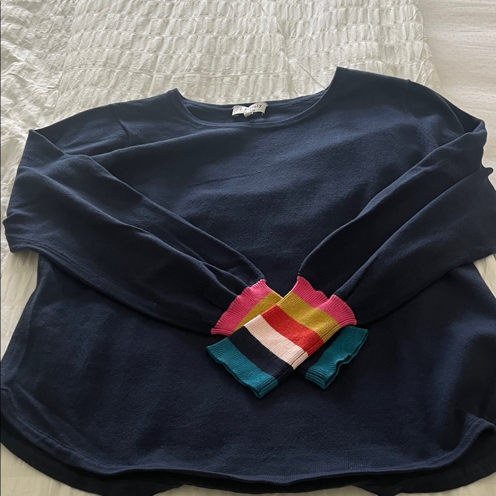 J Society Navy Sweater with Multicolor Cuffs never worn